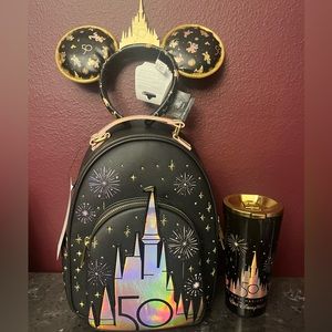 Walt Disney World 50th Loungefly Mini Backpack & Mickey Ears & Corkcicle